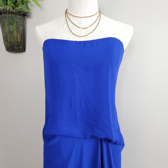 BCBGMaxAzria Grace Strapless Dress Draped Flowy Maxi Blouson Royal Blue Gown 2 - Picture 4 of 12
